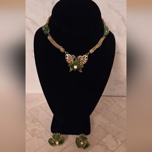 Kramer Mid Century Butterfly Necklace and Clover Cufflinks
